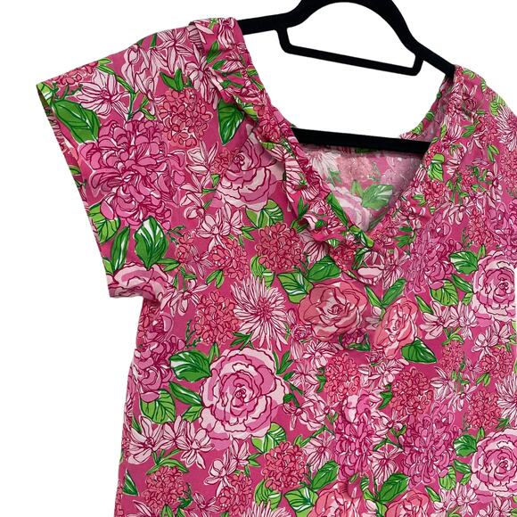 Lilly Pulitzer Silk Blend Button Back Pink Floral Short Sleeve Top Womens 2 - Picture 7 of 7